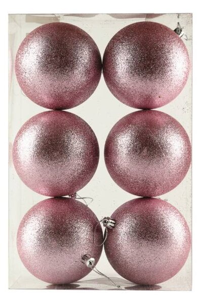 DECOLED Sada vánočních ozdob růžová 10 cm, glitter jemně růžová, plastová, balení 6 ks