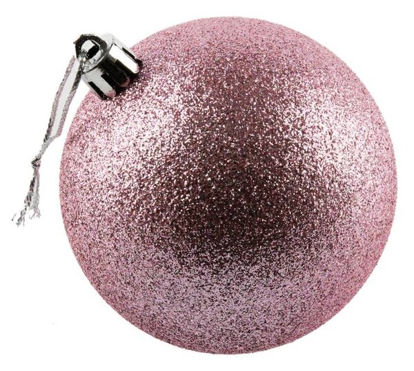 DECOLED Sada vánočních ozdob růžová glitter 8 cm plastové koule, balení 6 ks