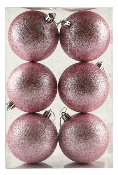 DECOLED Sada vánočních ozdob růžová glitter 8 cm plastové koule, balení 6 ks