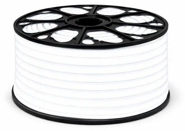 DECOLED Easy Fix LED Neon hadice venkovní, 50 m, D-TYP jednostranný, ledově bílá, 3000 diod, bílý kabel, IP67, cívka