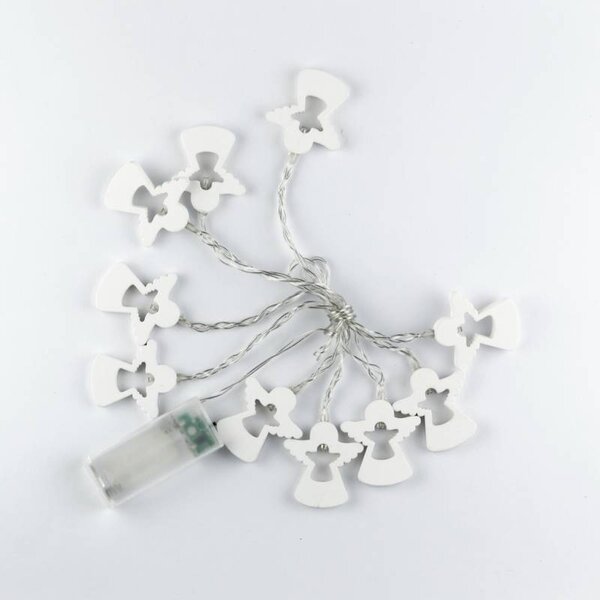 DECOLED LED světýlka na baterie, dřevění andílci, 2 m, teple bílá, 10 diod, čirý kabel, IP20 interiér, 2 × AA
