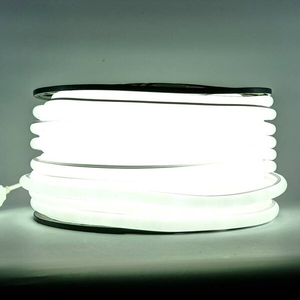 DECOLED Easy Fix LED Neon hadice venkovní, 50 m, D-TYP jednostranný, ledově bílá, 3000 diod, bílý kabel, IP67, cívka