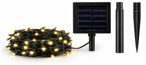 DECOLED LED venkovní solární světýlka na zahradu, 10 m, teple bílá, 100 diod, černý kabel, IP44, solární panel