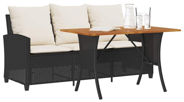 Zahradní pohovka 3-sedák s polštáři&Stůl Black Poly Rattan