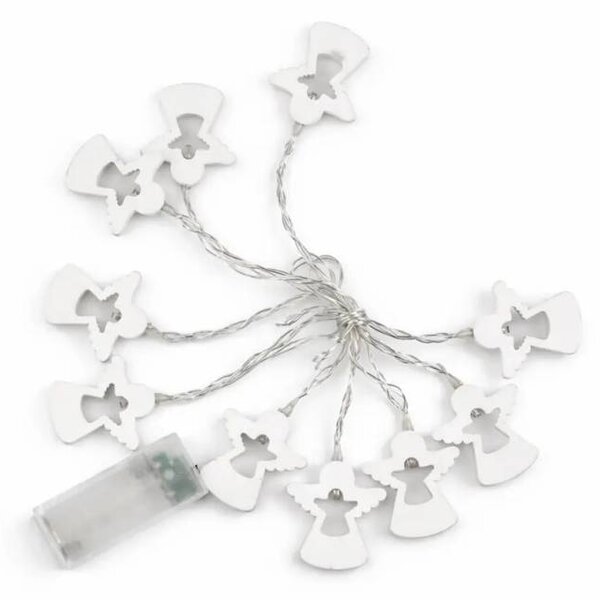 DECOLED LED světýlka na baterie, dřevění andílci, 2 m, teple bílá, 10 diod, čirý kabel, IP20 interiér, 2 × AA