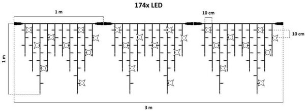DECOLED Easy Fix venkovní LED rampouchy, světelné krápníky, 300 × 90 cm, teple bílá s FLASH, 174 diod, bílý kabel, IP67, prodlužovací