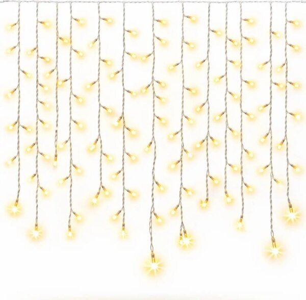 DECOLED Easy Fix venkovní LED rampouchy, světelné krápníky, 300 × 90 cm, teple bílá s FLASH, 174 diod, bílý kabel, IP67, prodlužovací