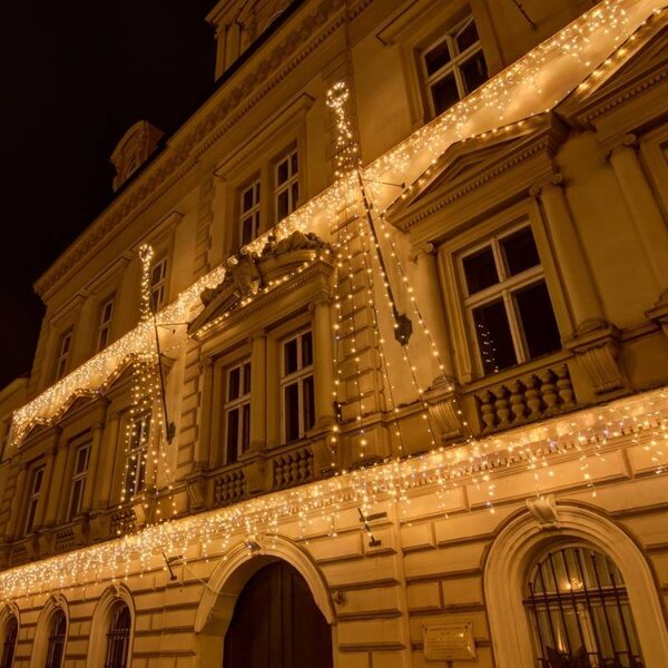 DECOLED Easy Fix venkovní LED rampouchy, světelné krápníky, 300 × 90 cm, teple bílá s FLASH, 174 diod, bílý kabel, IP67, prodlužovací