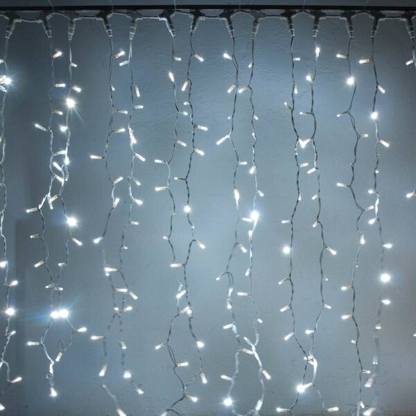 DECOLED Easy Fix LED světelný závěs venkovní, 100 × 700 cm, ledově bílá, 600 diod, bílý kabel, IP67, prodlužovací