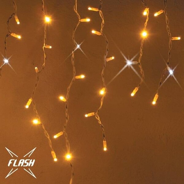 DECOLED Easy Fix venkovní LED rampouchy, světelné krápníky, 300 × 90 cm, teple bílá s FLASH, 174 diod, bílý kabel, IP67, prodlužovací