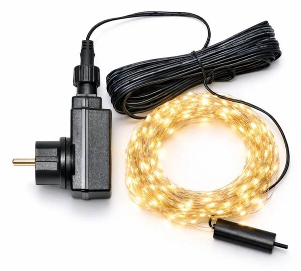 DECOLED LED světelný řetěz, kapičky, 10 pramenů × 2 m, teple bílá, 240 diod, stříbrný kabel, IP44, vč. zdroje