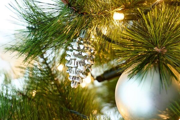 DECOLED Vánoční ozdoba šišky 6 × 3,5 cm, bílá, plast, IP44 venkovní, balení 6 ks