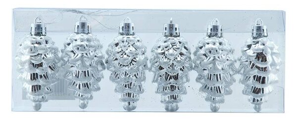 DECOLED Vánoční ozdoba šišky 6 × 3,5 cm, bílá, plast, IP44 venkovní, balení 6 ks