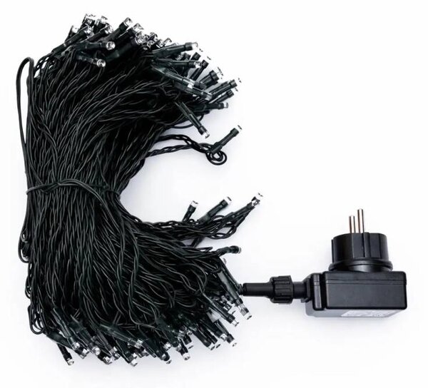DECOLED LED světelný řetěz, venkovní, 40 m, ledově bílá, 200 diod, černý kabel, IP44, vč. zdroje
