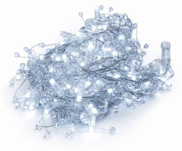 DECOLED Eco Fix LED světelný řetěz, venkovní s krystalky, ledově bílá s FLASH, 8 m, 80 diod, čirý kabel, IP44, 24V