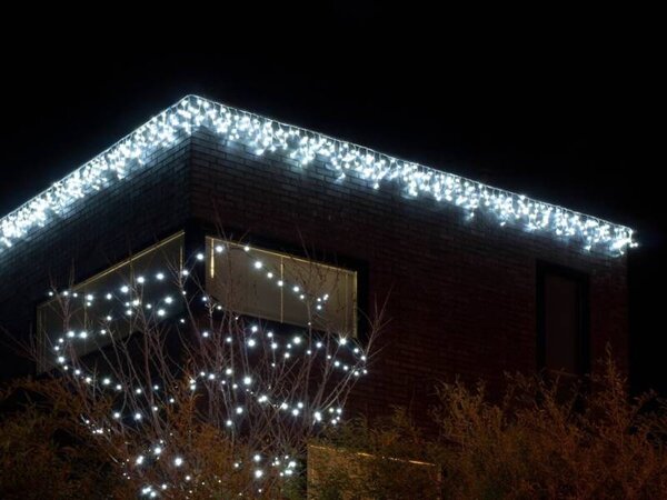 DECOLED Easy Fix venkovní LED rampouchy, světelné, 300 × 50 cm, ledově bílá, 114 diod, černý kabel, IP67, prodlužovací