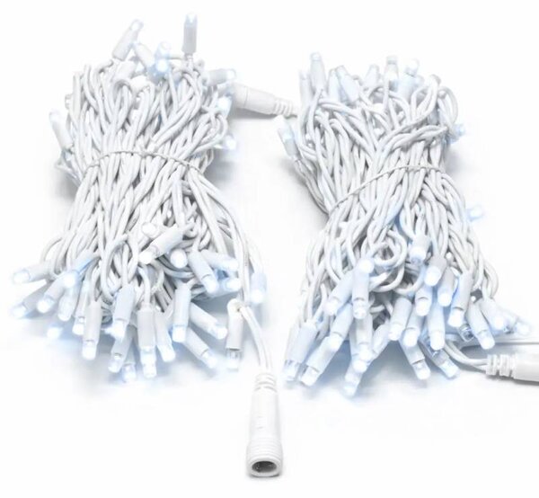 DECOLED Easy Fix LED světelný řetěz, 20 m, venkovní, ledově bílá s FLASH, 120 diod, bílý kabel, IP67