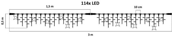 DECOLED Easy Fix venkovní LED rampouchy, světelné, 300 × 50 cm, ledově bílá s FLASH, 114 diod, černý kabel, IP67, prodlužovací