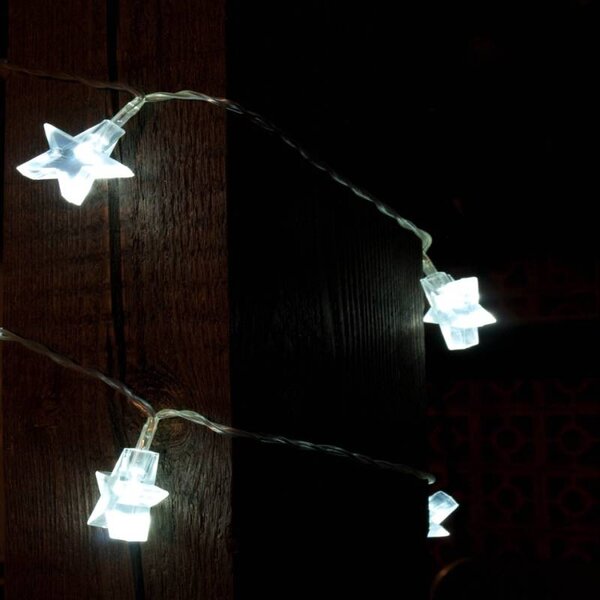 DECOLED LED světýlka na baterie, hvězdičky, 1,8 m, ledově bílá, čirá barva kabelu, IP20, 2 × AA