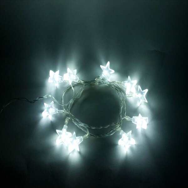 DECOLED LED světýlka na baterie, hvězdičky, 1,8 m, ledově bílá, čirá barva kabelu, IP20, 2 × AA