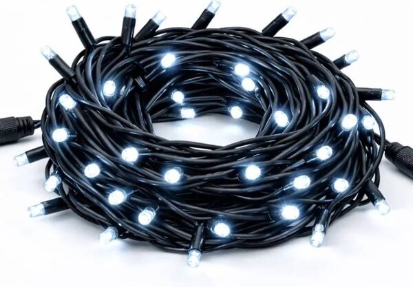 DECOLED Easy Fix LED světelný řetěz, 20 m, venkovní, ledově bílá, 120 diod, černý kabel, IP67
