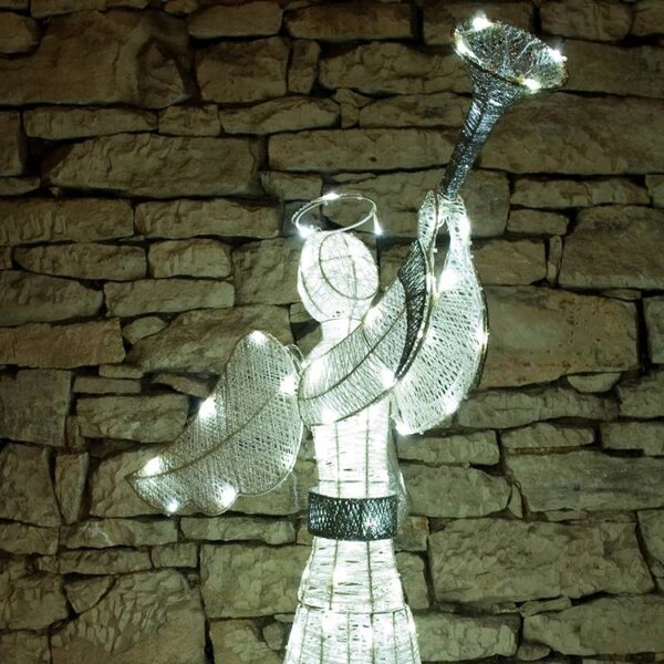 DECOLED 3D LED svítící anděl s trubkou, 122 cm, venkovní, ledově bílá s Flash, 120 LED, IP44
