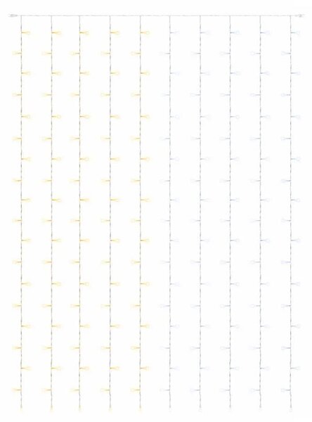 DECOLED Easy Fix LED světelný závěs venkovní, 100 × 300 cm, bi-color přepínací teplá a ledová bílá, 300 diod, bílý kabel, IP44, prodlužovací