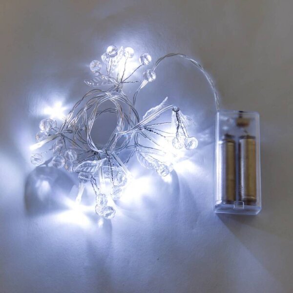 DECOLED LED světýlka na baterie, krystalky, 1,3 m, ledově bílá, 10 diod, čirý kabel, IP20, 2 × AA