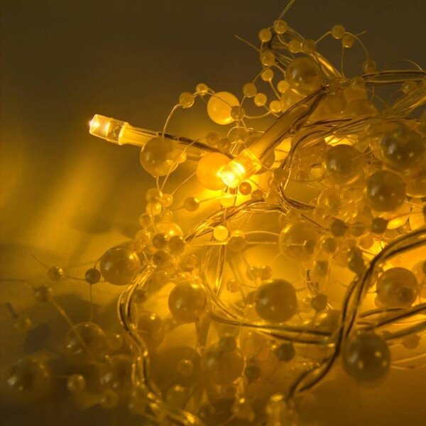DECOLED LED světýlka na baterie, bílé perly, 1,3 m, teple bílá, 10 diod, čirý kabel, IP20 interiér, 2,× AA