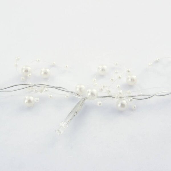 DECOLED LED světýlka na baterie, bílé perly, 1,3 m, teple bílá, 10 diod, čirý kabel, IP20 interiér, 2,× AA
