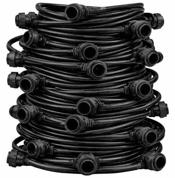 DECOLED Easy Fix světelná girlanda, venkovní, 50 m, pro 50 žárovek E27, černý kabel, IP67, bez žárovek, cívka