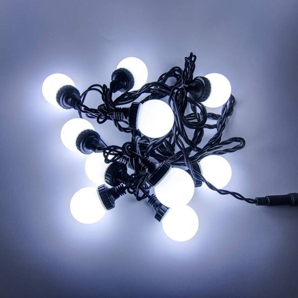 DECOLED Easy Fix LED party osvětlení, 5 m, venkovní, 10 kouliček, 70 ledově bílých diod, černý kabel, IP67, prodlužovací