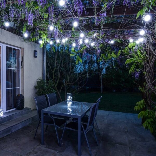 DECOLED Easy Fix LED party osvětlení, 5 m, venkovní, 10 kouliček, 70 ledově bílých diod, černý kabel, IP67, prodlužovací