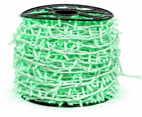 DECOLED Easy Fix LED světelný řetěz, 100 m, venkovní, zelený, 2000 diod, bílý kabel, IP44, cívka