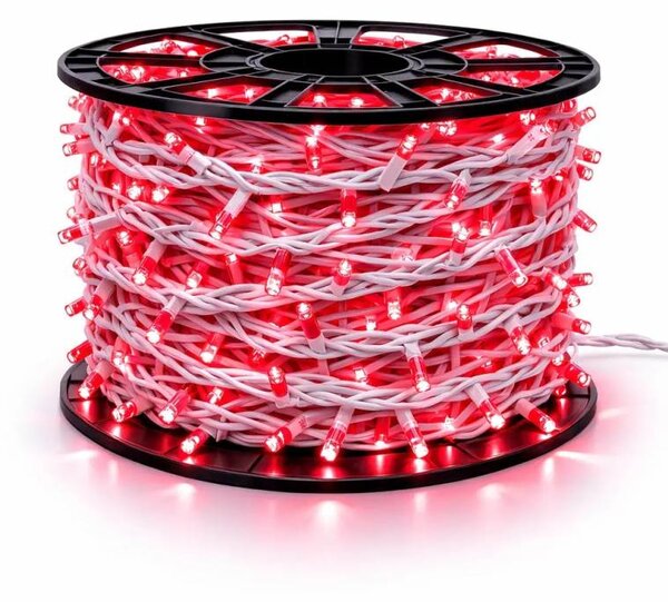 DECOLED Easy Fix LED světelný řetěz, 100 m, venkovní, červený, 2000 diod, bílý kabel, IP44, cívka