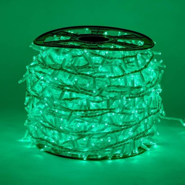 DECOLED Easy Fix LED světelný řetěz, 100 m, venkovní, zelený, 2000 diod, bílý kabel, IP44, cívka
