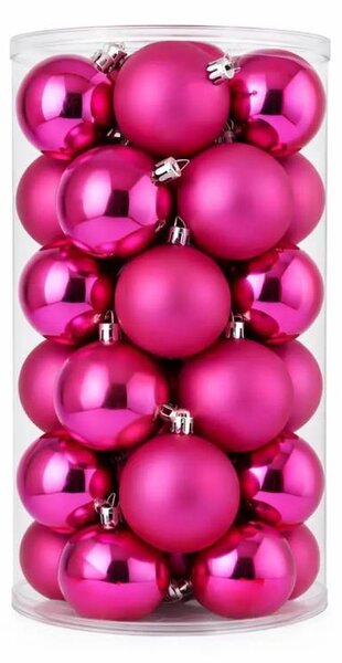 DECOLED Sada vánočních ozdob růžová 6 cm plastové koule, 12× lesklá, 12× matná, balení 24 ks