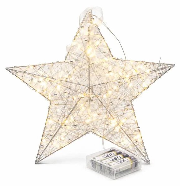 DECOLED 3D LED vánoční hvězda na baterie, 30 × 30 × 8 cm, kovová s drátem, 20 diod, AA