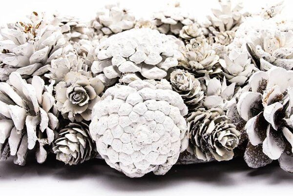 DECOLED Vánoční věnec na dveře z borovicových šišek 30 cm, bílý, přírodní