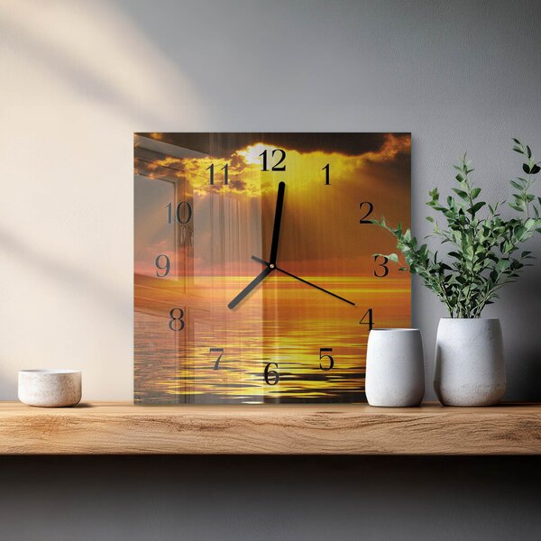 Skleněné hodiny na stěnu Západ slunce zskc-30x30-00057377