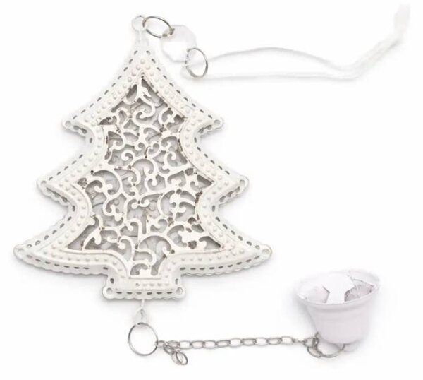 DECOLED Vánoční ozdoba na stromeček kovový stromeček, 10 × 8,5 cm, se zvonečkem 3 cm