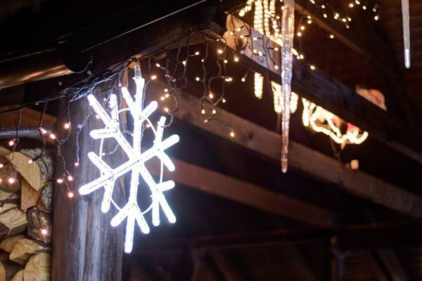 DECOLED Easy Fix venkovní LED rampouchy světelné, 300 × 90 cm, teple bílá, 174 diod, černý kabel, IP67, prodlužovací