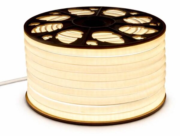 DECOLED Easy Fix LED Neon hadice venkovní, 50 m, D-TYP jednostranný, teple bílá, 3000 diod, bílý kabel, IP44, cívka