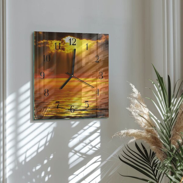 Skleněné hodiny na stěnu Západ slunce zskc-30x30-00057377