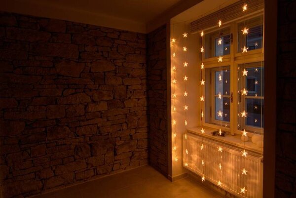 DECOLED LED vánoční svíticí hvězdy do okna, 100 × 200 cm, teple bílá, 50 diod, čirý kabel, IP20 do interiéru, prodlužovací