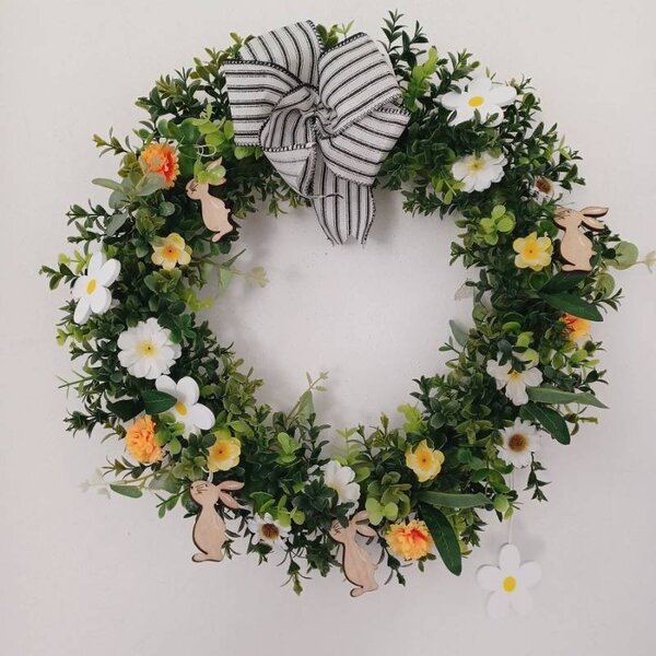 DECOLED Velikonoční dřevěná dekorace 6 cm, květina a zajíc, balení 12 ks