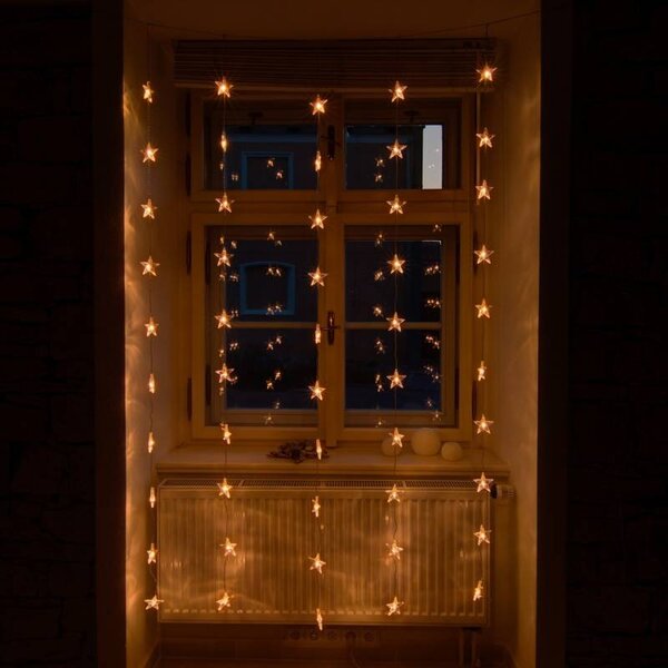 DECOLED LED vánoční svíticí hvězdy do okna, 100 × 200 cm, teple bílá, 50 diod, čirý kabel, IP20 do interiéru, prodlužovací