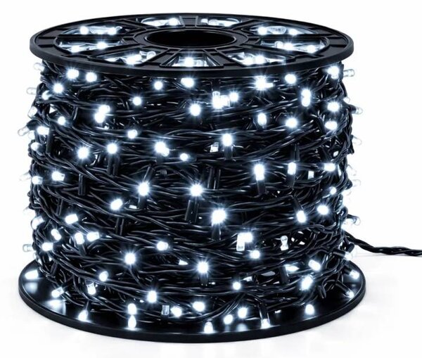 DECOLED Easy Fix LED světelný řetěz, 100 m, venkovní ledově bílá s FLASH, 600 diod, černý kabel, IP67, cívka