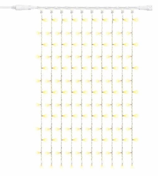 DECOLED Easy Fix LED světelný závěs venkovní, 100 × 150 cm, teple bílá s FLASH, 150 diod, bílý kabel, IP67, prodlužovací