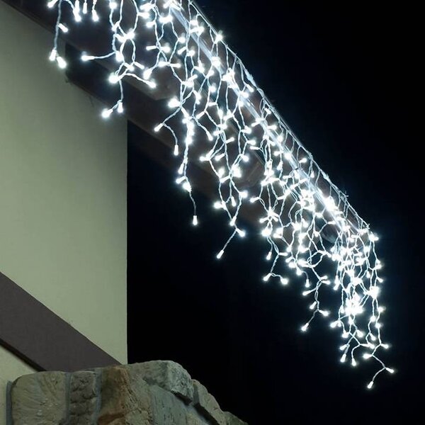 DECOLED Easy Fix venkovní LED rampouchy, světelné, 300 × 90 cm, ledově bílá s FLASH, 174 diod, bílý kabel, IP67